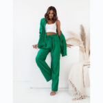 European And American Ins Style Solid Color Leisure Fashion Long Sleeve Blouse And Pants - Image 2