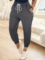 Solid Drawstring Waist Jogger Pants - Image 2