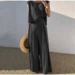 Cotton And Linen Casual Sleeveless Top Wide Leg Pants Two-piece Set - Image 2