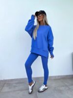 Sweater Suit Women's Casual Loose Long Sleeve Crew Neck Split Top Tight Trousers - Image 10