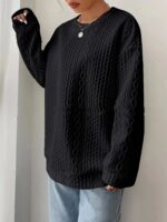 Women's Casual Jacquard Oversized Round Neck Hoodie - Image 4
