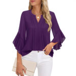 Lotus Leaf 34 Sleeve Top Solid Color Fashion - Image 7