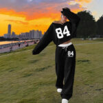 European And American Loose Casual Print Trousers Sweater Suit - Image 4