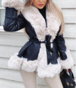 Collar Tie Waist Windbreaker Stitching Slim Long-sleeved Jacket - Image 2