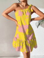 Floral Print One Shoulder Ruffle Hem Dress - Image 2