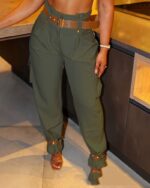 Women's Contrast Color Belt Trousers - Image 2