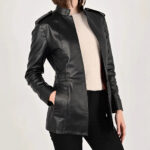 Women's Stand Collar Long Sleeve Distressed Fashion Leather Jacket Coat - Image 2