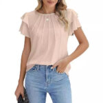 Summer Pleated Short Sleeve Round Neck Top Business Work Shirt - Image 5