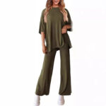 Casual Short-sleeved Pullover Top Wide-leg Pants Casual Suit - Image 3
