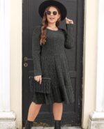 Solid Color Round Neck Knitted Dress Sweater - Image 8
