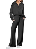 Leisure Sports Suit Long-sleeve Zipper Sweatshirt Wide Leg Pants Two-piece Set - Image 3
