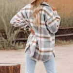 Women's Plaid Buckle Jacket Casual Fashion Long Sleeve Coat - Image 3