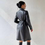 PU Long Sleeve Women's Slim Fit Long Trench Coat - Image 2