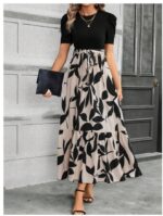 Floral Print Round Neck Exotic Vacation Style Elegant Dress - Image 7