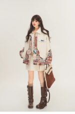 Jacquard Splicing Motorcycle PU Leather Jacket - Image 6