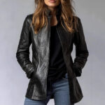 Women's Stand Collar Long Sleeve Distressed Fashion Leather Jacket Coat - Image 4