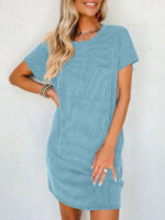 Striped Short Sleeve Pocket Dress Women - Image 7