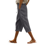 Casual Patchwork Button Cropped Pants For Women - Image 4