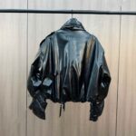 Cuffed Zipper Collar Button PU Leather Jacket Cotton Padded Jacket - Image 4