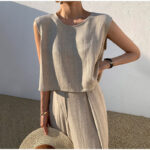 Cotton And Linen Casual Sleeveless Top Wide Leg Pants Two-piece Set - Image 9
