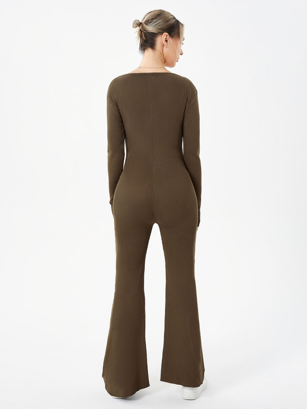 Zippered Round Neck Flared Trousers - Image 8