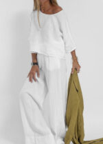 Women's Cotton And Linen Casual Cropped Sleeves Wide-leg Pants Suit - Image 6