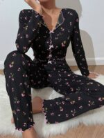 Home Wear Casual Printed Trousers Long Sleeve European And American Suitable For Daily Wear Two-piece Set - Image 6