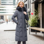 Winter Long Coat With Thickened Fur Collar Straight Slim Cotton-padded Jacket Women - Image 8