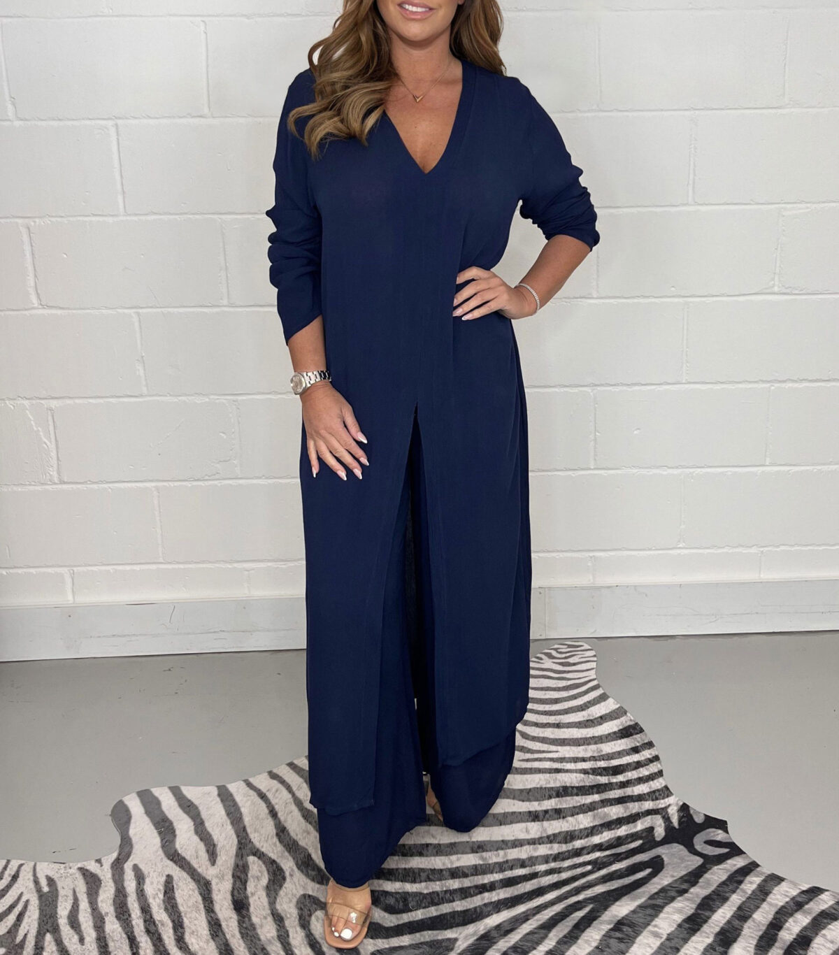 Women's Fashion Simple Solid Color Long Top Long Pants Set - Image 5