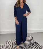 Women's Fashion Simple Solid Color Long Top Long Pants Set - Image 5