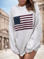 Usa Flag Design Drop Shoulder Sweater,Long Sleeve Tops - Image 2