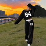 European And American Loose Casual Print Trousers Sweater Suit - Image 2