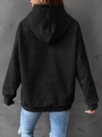 Small Plaid Pocket Long Sleeved Solid Color Top Hoodie - Image 3