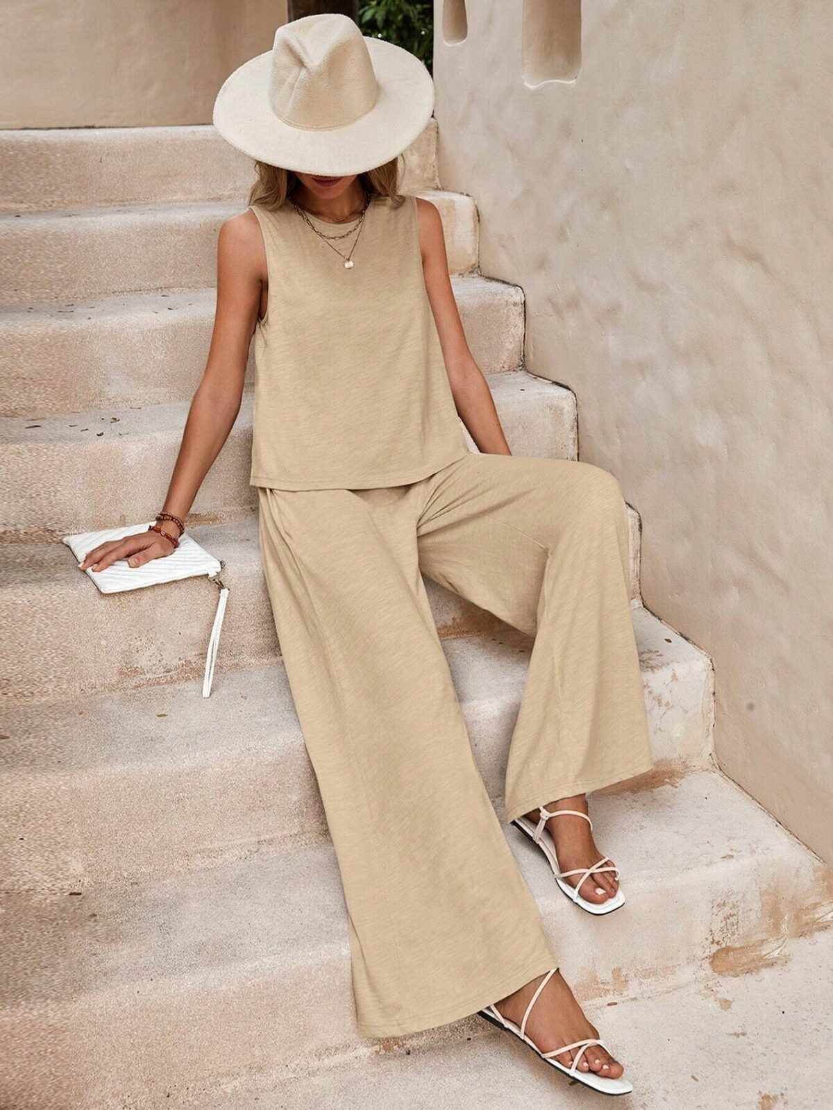 Solid Color Casual Loose Pants Sets For Women Elegant Spring Summer Women's Two Pieces Suit Full Trouser Set Female Outfit Clothes - Image 7