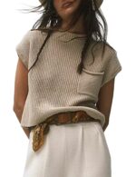 Women's Knitted Sleeveless Pocket Casual Rib Pullover Vest - Image 6