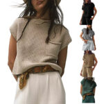 Women's Knitted Sleeveless Pocket Casual Rib Pullover Vest - Image 2