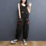 Women's Fashion Plus Size Age Reduction Print Suspender Jeans - Image 5