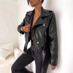 European And American Short Poly Urethane Leather Coat Top Zip Jacket - Image 2