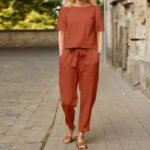 Women's Cotton And Linen Wide-leg Pants Suit - Image 3