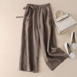 High Waist Side Lace-up Retro Art Elastic-waist Casual Pants For Women - Image 5