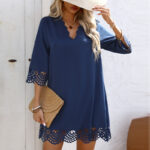 Lace Burning Flower A- Line V-neck Long-sleeve Dress - Image 7