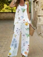 Elegant Floral Print Two-Piece Set - Round Neck - Image 3