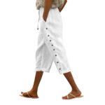 Casual Patchwork Button Cropped Pants For Women - Image 2