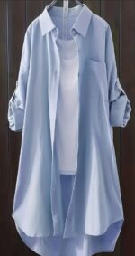 Solid Patched Pocket Simple Shirt, Versatile Long Sleeve Button Front Shirt, Women's Clothing - Image 2