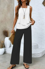 Print Suits Sleeveless Double-layer Vest And Loose Straight Pants Womens Clothing - Image 7