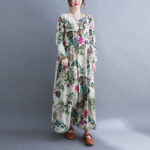 Literary Plus Size Printed Long Sleeve Dress