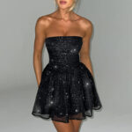 Tube Top Lace Dress With Back Bow-knot Summer Fashion Temperament Mesh Stitching Off-neck Short Skirt - Image 9