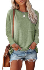 Pocket Split Long-sleeved Casual Bottoming T-shirt - Image 10