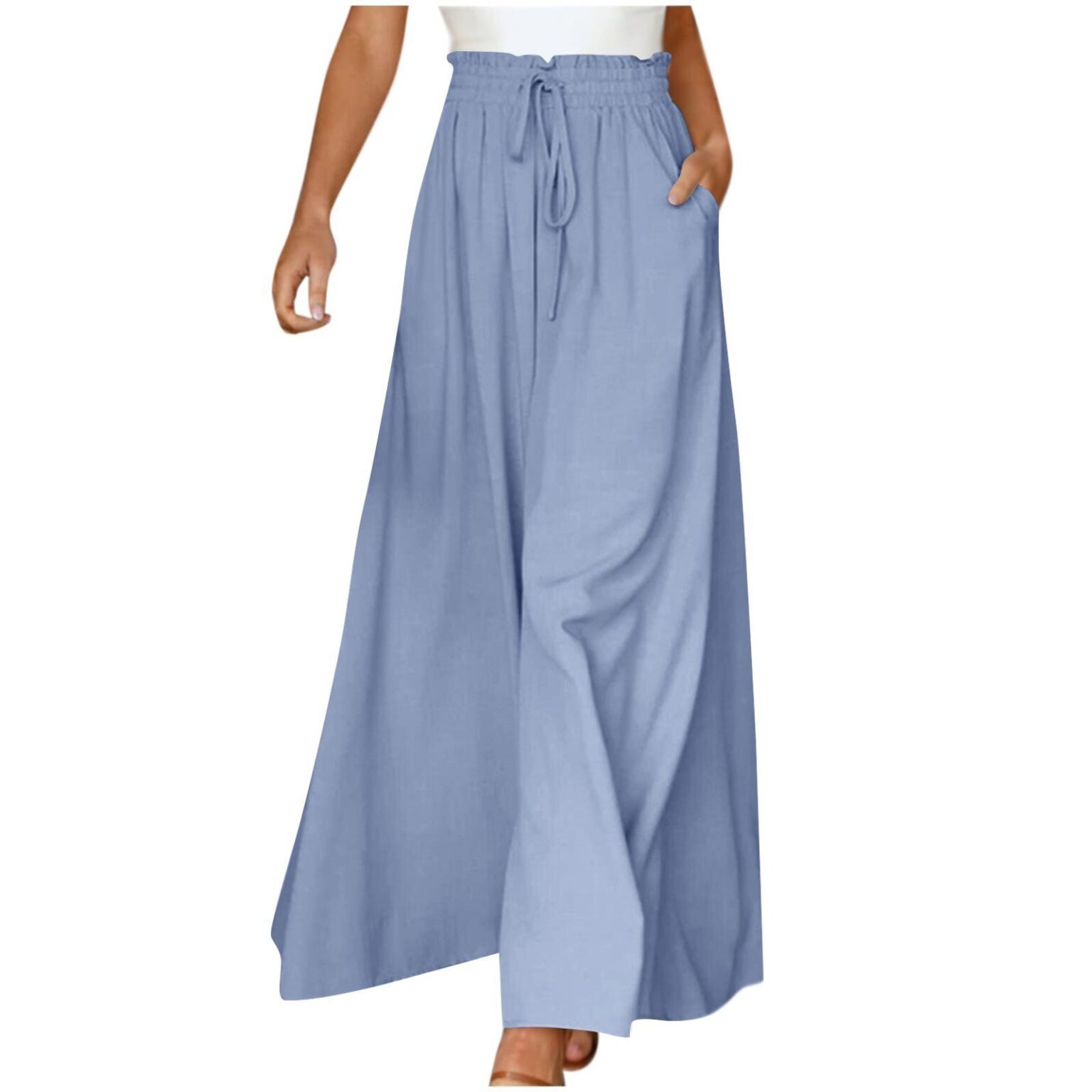 Women's Fashion Wide Leg Elastic Waistband Wide Leg High Waist Long Dress Pants - Image 6