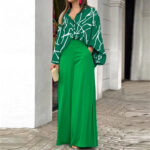Women's Printed Shirt Wide Leg Pants Fashion Casual Set - Image 4